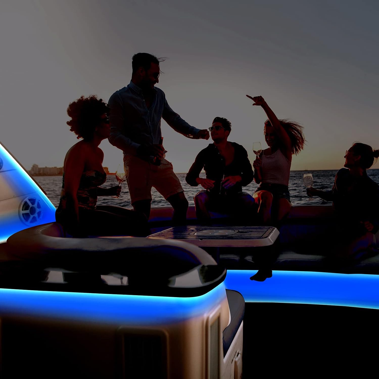 Marine LED Strip Lights for Pontoon Boats - 12V Waterproof Interior Deck Lighting for Kayaks, Jon Boats, Bass Boats, and Fishing Vessels (Blue, 32.8Ft)