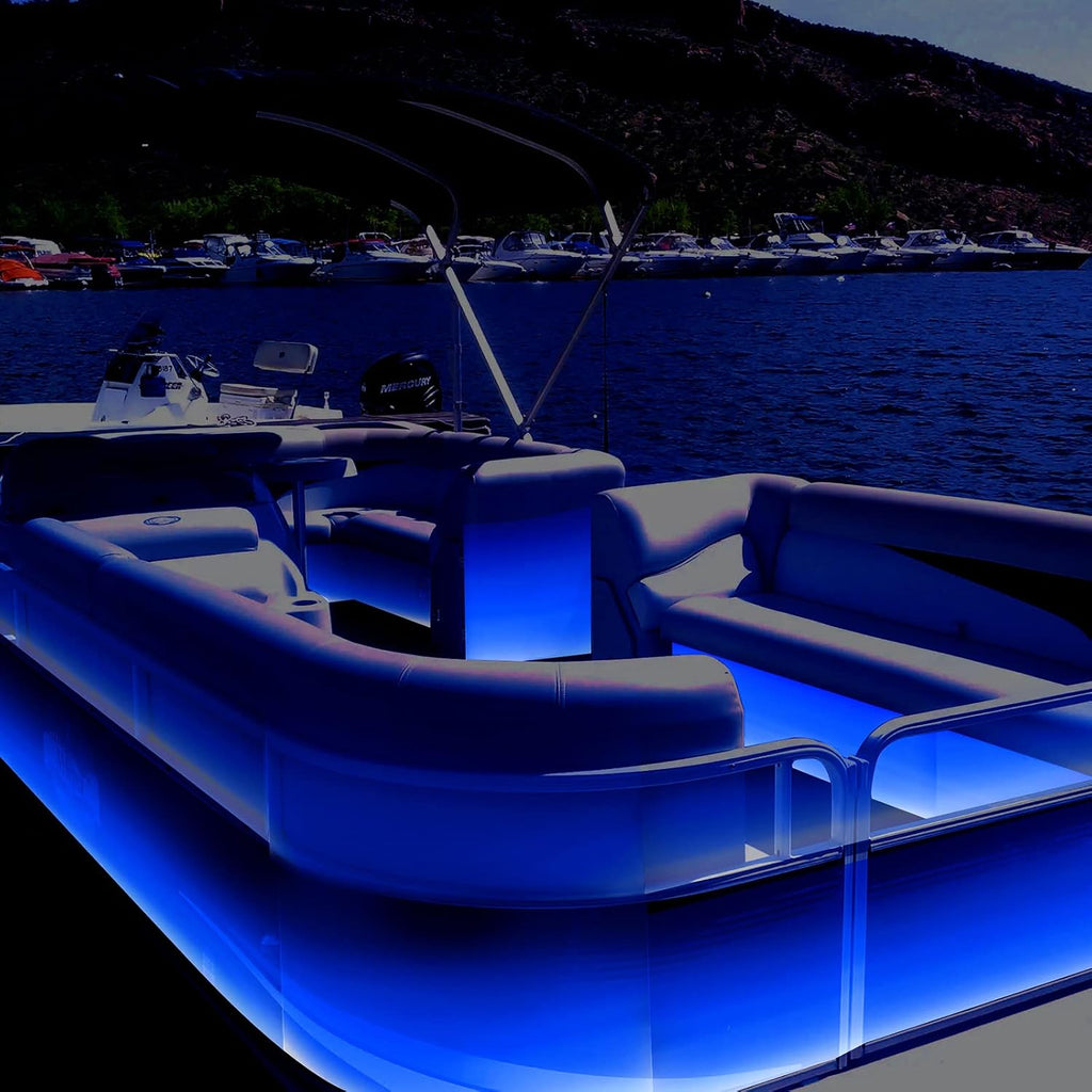 Marine LED Strip Lights for Pontoon Boats - 12V Waterproof Interior Deck Lighting for Kayaks, Jon Boats, Bass Boats, and Fishing Vessels (Blue, 32.8Ft)
