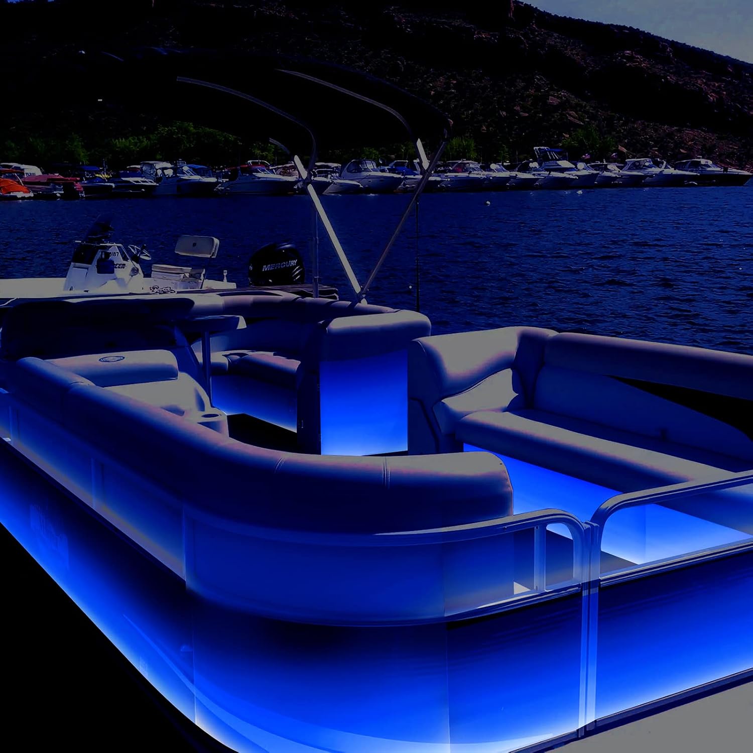 Marine LED Strip Lights for Pontoon Boats - 12V Waterproof Interior Deck Lighting for Kayaks, Jon Boats, Bass Boats, and Fishing Vessels (Blue, 32.8Ft)